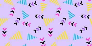 Tasarım için Memphis geometrik kusursuz desen elementleri. Web, satış, posterler, reklamlar, şablon, promosyon için vektör ilüstrasyonu