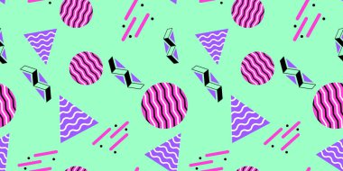 Tasarım için Memphis geometrik kusursuz desen elementleri. Web, satış, posterler, reklamlar, şablon, promosyon için vektör ilüstrasyonu