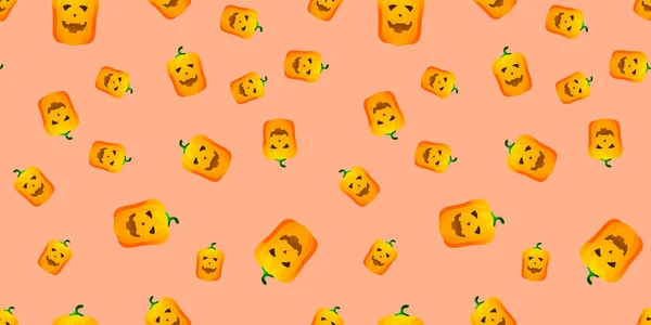 Modello Senza Cuciture Zucca Halloween Zucca Festiva Sfondo Arancione Illustrazione — Vettoriale Stock