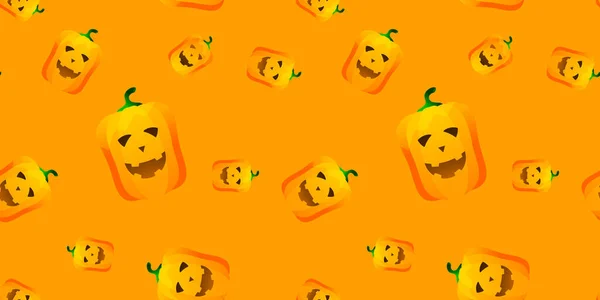 Modello Senza Cuciture Zucca Halloween Zucca Festiva Sfondo Arancione Illustrazione — Vettoriale Stock