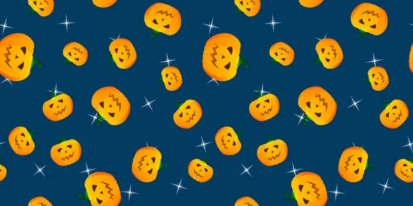 Modèle Sans Couture Citrouille Halloween Citrouille Festive Sur Fond Bleu — Image vectorielle