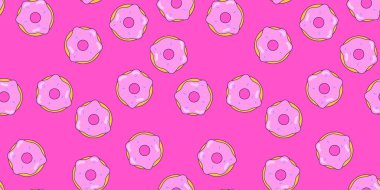 Donutlar pürüzsüz desen. Tasarım için tatlı hamur işlerinin vektör arkaplanı. Hamur işi kavramı