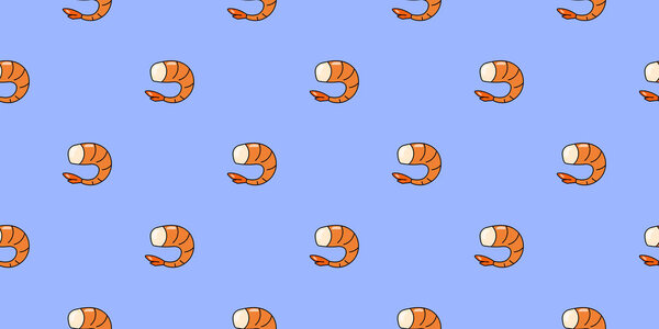 Shrimp seamless pattern. Vector background from sea animals for design. Seafood concept