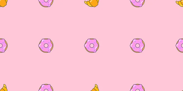 Donuts Croissant Patrón Sin Costura Fondo Vectorial Pasteles Dulces Para — Vector de stock