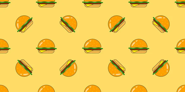 Hamburger Pürüzsüz Desen Tasarım Için Vektör Burger Arka Planı Yiyecek — Stok Vektör