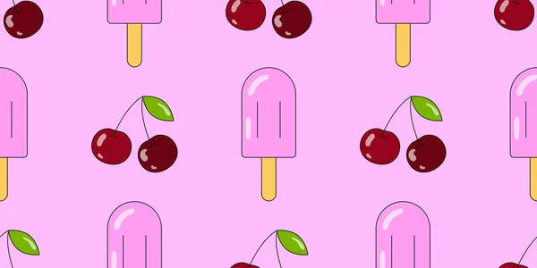 Helado Patrón Sin Costuras Cereza Fondo Helado Vectorial Para Diseño — Vector de stock