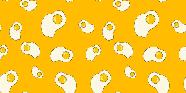 Scrambled eggs seamless pattern. Vector background from eggs for design. Food concept