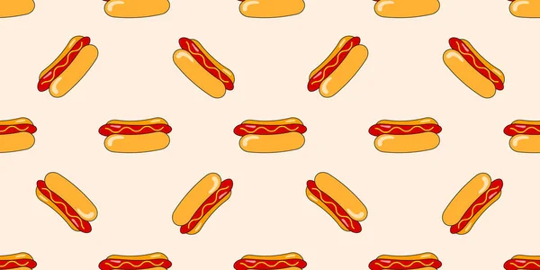 Hot Dog Seamless Pattern Vector Hot Dog Background Design Food — Stock Vector