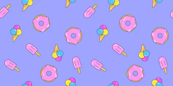 Donuts Crème Glacée Motif Sans Couture Fond Vectoriel Pâtisseries Sucrées — Image vectorielle