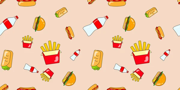 Patrón Sin Costura Hamburguesa Fondo Hamburguesa Vectorial Para Diseño Concepto — Archivo Imágenes Vectoriales