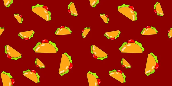 Taco Modello Senza Soluzione Continuità Sfondo Fast Food Vettoriale Design — Vettoriale Stock