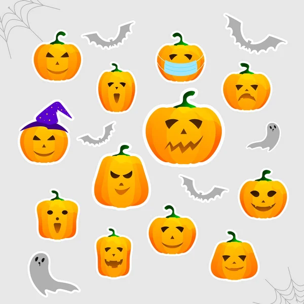 ハロウィンカボチャのステッカーセットベクトルイラスト ハロウィーンのシンボル — ストックベクタ