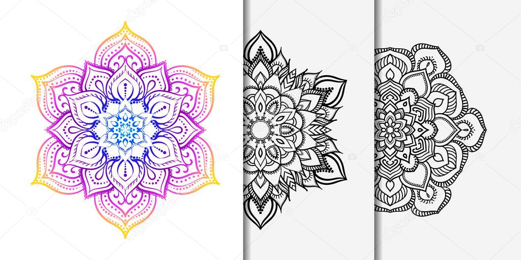 Round mandala gradient for Coloring book page antistress