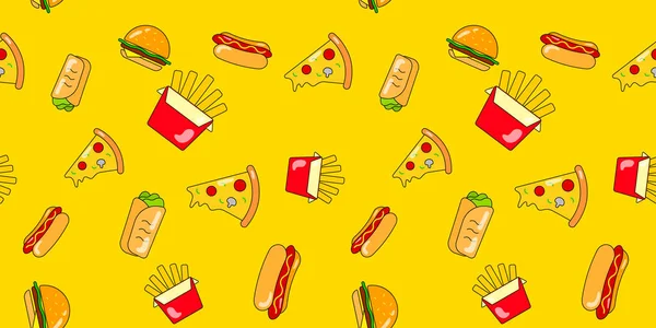 Гамбургер Пицца Хот Дог Картошка Фри Векторный Фон Дизайна Концепция — стоковый вектор