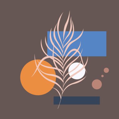 Soyut arkaplanda çizgi yaprağı olan bir poster. Tek sıra çizim tarzı. Tasarım kıyafetleri, kart, not defteri, poster için vektör illüstrasyonu