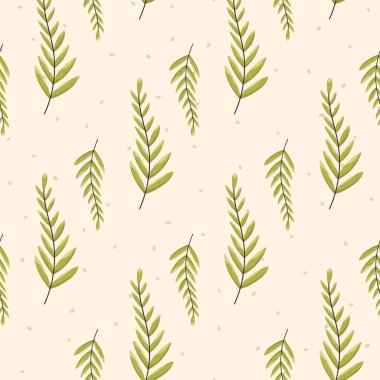 Eğreltiotu yaprakları botanik tarzında olan vektörsüz desen, tekstil, duvar kağıdı, ambalaj kağıdı ve eko projeleri için uygun zarif doğal tasarım..