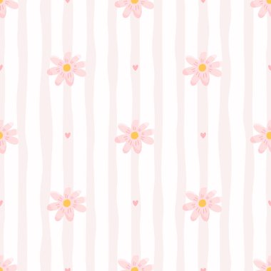 Çiçek elementleri olan kusursuz çiçek desenli vektör. Kumaş, duvar kağıtları, giysiler, çocuk odası dekorları ve moda aksesuarları için uygun şirin ve modern tasarım..