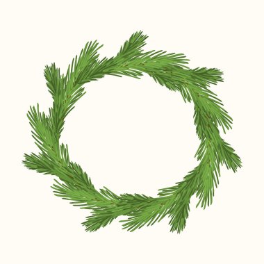 Çam ve köknar dallarından yapılmış vektör Noel çelengi sınırı. Davetiyeler, posterler, tebrik kartları ve metin için yeri olan mevsimsel dekorasyon için uygun şık bir tatil çerçevesi.