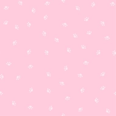 Yumuşak pembe arka planda küçük kedi pençesi izleri olan kusursuz pastel desenler. Tekstil, çocuk dekorasyonu ve şirin ambalajlar için ideal..