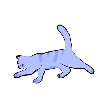 Şirin bir kedi yürüyor. Bu çizgi film kedisi çıkartmalar, kırtasiye malzemeleri, baskılar ve hayvan temalı tasarımlar için mükemmeldir.
