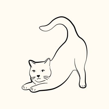 Garip karalama kedisi vektör çizimi yapıyor. Sevimli kedi yavrusu, farklı pozlarda el çizimi doğrusal kedi oturuyor, uyuyor, oynuyor ve zıplıyor..