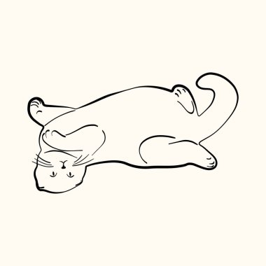 Garip karalama kedisi vektör çizimi yapıyor. Sevimli kedi yavrusu, el çizimi doğrusal kedi farklı pozlarda oturuyor, yatıyor, uyuyor..