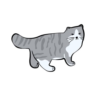 Şirin bir kedi yürüyor. Bu çizgi film kedisi çıkartmalar, kırtasiye malzemeleri, baskılar ve hayvan temalı tasarımlar için mükemmeldir.