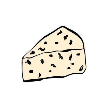 Mavi peynir illüstrasyonu, Rokfor, Gorgonzola, Dorblu, Stilton, Danablu temiz hatlar ve ince küflü detaylar. Gurme menüler, şarküteri markalaşması ve birinci sınıf peynir ürünleri etiketleri için ideal..