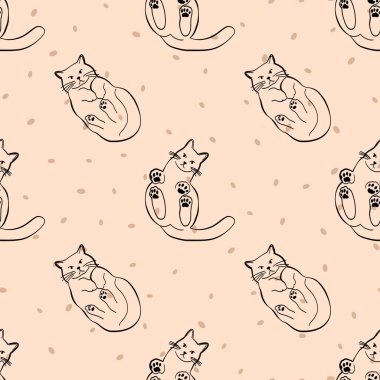 Pürüzsüz desenli kaprisli kedi bej arka planda temiz bir çizgide poz veriyor. Kırtasiye, kumaş, ambalaj ve evcil hayvan temalı tasarımlar için ideal.