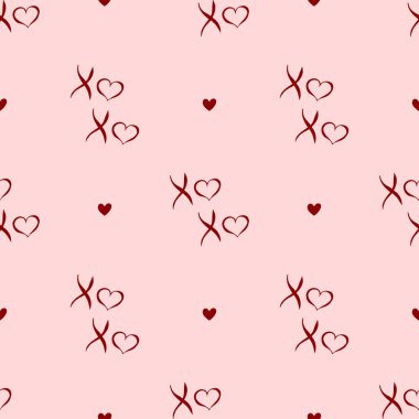 Sevgililer Günü geçmişi, romantik baskı tasarımı, düğün grafikleri, tekstil ve kumaş projeleri için tuhaf karalama unsurları olan kusursuz xoxo ve kalp deseni..