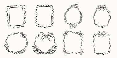 İlginç dikdörtgenler, oval ve yuvarlak çerçeveler, modaya uygun, klasik tarzlarda. Etiketler, logolar, davetiyeler, paketleme, yaratıcı projeler için uygun sevimli çerçeveler.