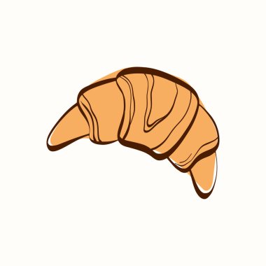 Yumuşak kıvrımlı taze kruvasan ve açık arkaplanda sıcak altın tonlarda. Kafe menüleri, kahvaltı markaları, ambalajlar, çıkartmalar ve kahve dükkanları için konforlu fırın öğesi.