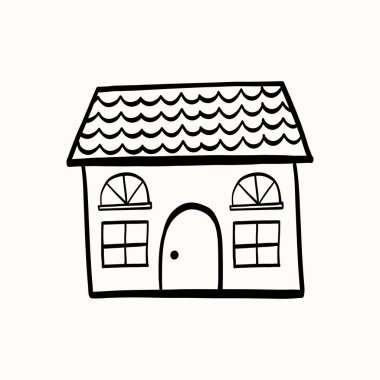 Elle çizilmiş minimal ev, Avrupa kulübeleri. Noel posterleri, rahat afişler ve basit şehir illüstrasyonları, boyama kitabı için tasarlandı..