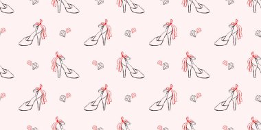 Gelinlik yüksek topukları, yayları ve küçük kalpleri olan kusursuz bir düğün şekli. Bekarlığa veda, düğün ve sevgililer günü partisi tasarımı, ambalaj, kırtasiye ve şenlik için ideal..