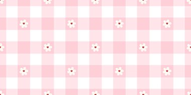 Beyaz papatya çiçekleri ve gingham arkaplanı olan kusursuz çiçek deseni. Bahar kumaşları, bebek duvar kağıtları ve sevgililer günü veya paskalya baskıları için tasarlandı..