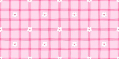 Çiçek ve suluboya çizgileri olan hoş çizgili, pürüzsüz bir arka plan. Hafif gingham hissi. Çocuk kumaşı, bebek odası dekoru ve kız işi tekstil baskıları için ideal..