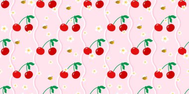 Tatlı kırmızı böğürtlen, çiçekler ve yumuşak kalp aksanıyla kusursuz kirazsız gingham deseni. Piknik masaları, bebek ürünleri ve tatlı yaz baskıları için tasarlandı..