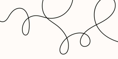 Çizgi, kıvrım ve kıvrım uzun, ince bir kablo çizimi için soyut bir karmaşa ve dalgalı bir tasarım. Beyaz zemin üzerinde İtalyan baskı sanat eğrisi ipliği siyah bir desen oluşturur.