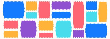 Dalgalı organik dikdörtgen, sıvı eğrileri, zigzag kenarları ve düzensiz kütle şekilleri. Konuşma baloncukları, afişler ve çocuk dostu tasarım unsurları için ideal.