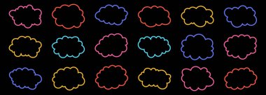 Bulut, çerçeve ve sevimli bir baloncuk ve bir vektör ikonu ve konuşma tasarımı için çizgi ile kabarık şekilli. İzole edilmiş bir çıkartma, düşünme balonu ve şeffaf PNG ile konuşma etiketi ve sınırı.