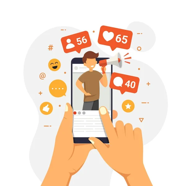 Concepto Influencia Las Redes Sociales Muestra Gente Trayendo Gustos Reacciones — Vector de stock