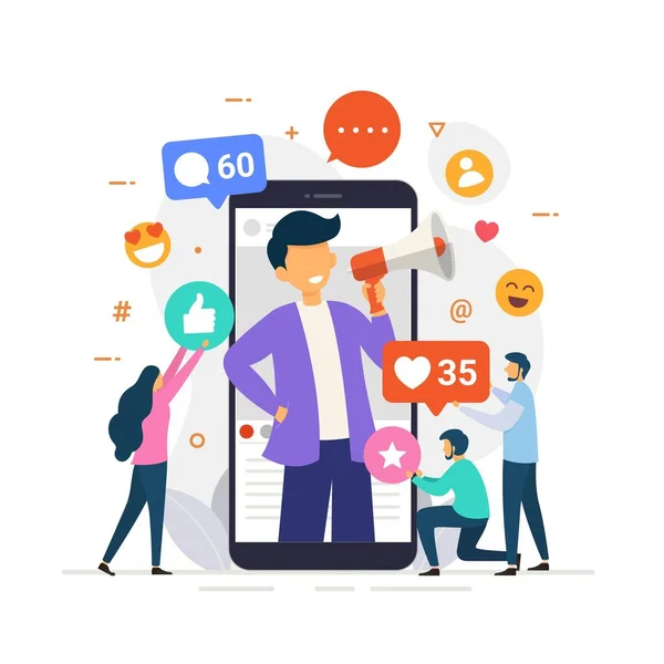 Social Media Influencer Concept Toont Mensen Die Likes Reacties Meenemen — Stockvector