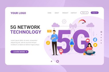 İniş sayfası şablonu ağ yüksek hızda 5g bağlantı tasarımı konsept çizimi çizimi