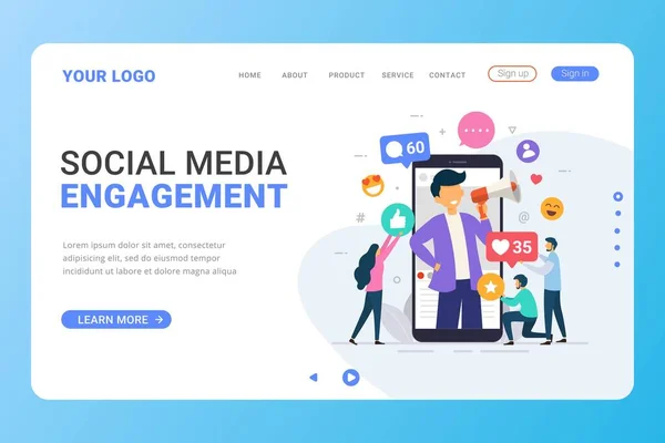 Modelo Landing Page Conceito Influenciador Mídia Social Mostrando Pessoas Trazendo — Vetor de Stock