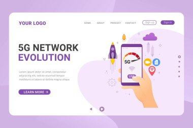 İniş sayfası şablonu ağ yüksek hızda 5g bağlantı tasarımı konsept çizimi çizimi