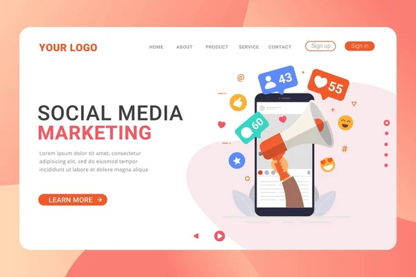 Modelo Landing Page Conceito Influenciador Mídia Social Mostrando Pessoas Trazendo — Vetor de Stock