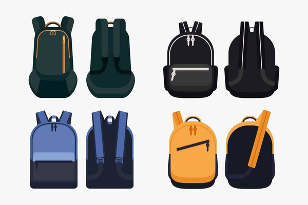 Set of kids School backpack education equipment vector illustration