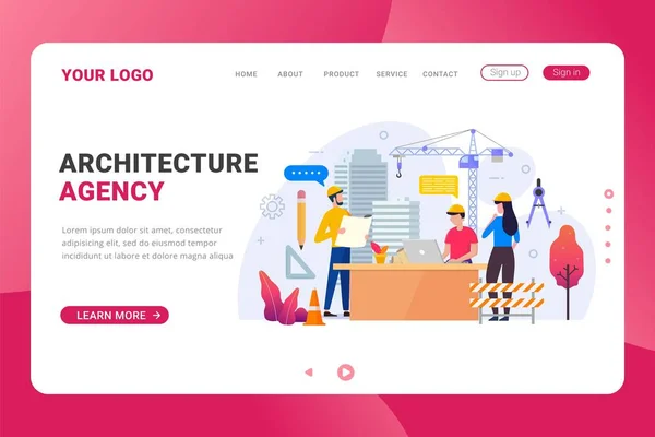 Landing Page Template Architektur Agentur Vektor Illustration — Stockvektor