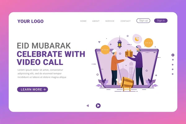 Modèle Page Atterrissage Eid Moubarak Célébrer Avec Illustration Vectorielle Appel — Image vectorielle