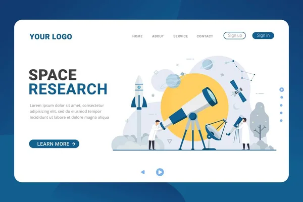 Landing Page Template Astronomie Flach Winzig Menschen Raum Forschung Design — Stockvektor